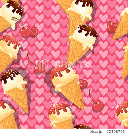 Seamless pattern with Vanilla Ice cream cones with Chocolate and 12508706