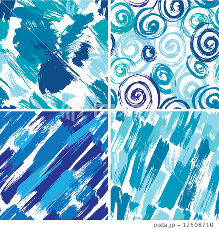 Set of seamless pattern with blots and ink splashes in blue colo 12508710