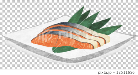 鮭の切り身 お皿乗せ Ver 1のイラスト素材