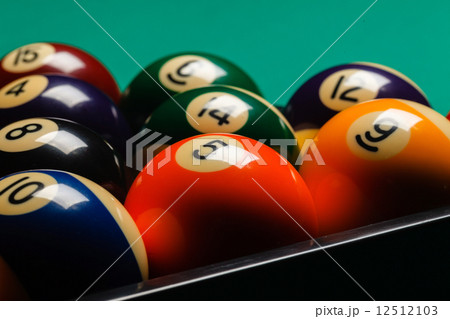Billiard balls in a pool table. 12512103