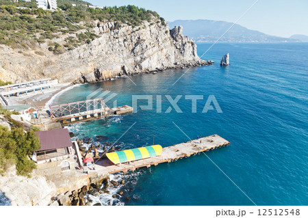 view of Parus (Sail) Rock and beach, Crimea 12512548