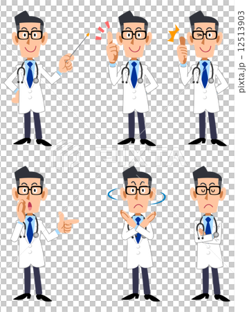 医者　6種類のポーズと仕草（正面向き） 12513903