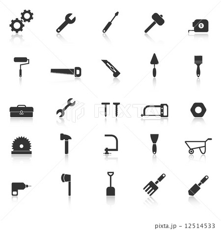 Tool icons with reflect on white background Tool icons with reflect on white background 12514533