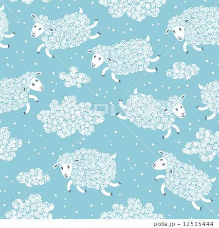 Seamless pattern with cute sheep and clouds.  12515444