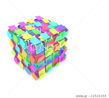 カラフルな面を組み合わせた立方体のイラスト素材