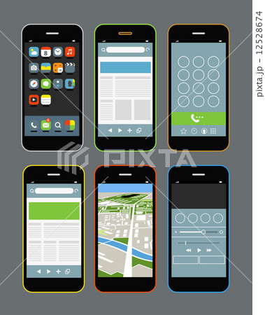 Modern smartphones with different application screens Modern smartphones with different application screens 12528674