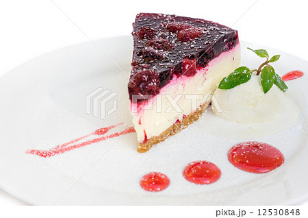 cherry cheesecake on white background 12530848