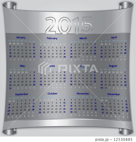 Calendar 2015 vector Sunday first american week 12 months silver metallic 12530885