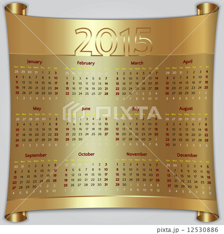 Calendar 2015 vector Sunday first american week 12 months golden metallic 12530886