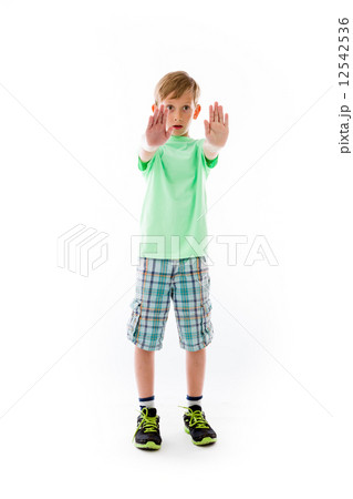 model isolated on plain background stop sign with hands 12542536