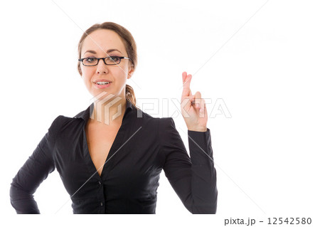 model isolated with fingers crossed for luck 12542580