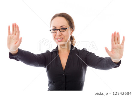 model isolated on plain background stop sign with hands model isolated on plain background stop sign with hands 12542684
