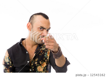 model isolated on plain background nagging scolding with finger 12543162