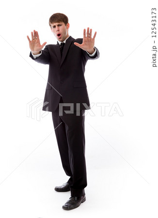 model isolated on plain background stop sign with hands model isolated on plain background stop sign with hands 12543173