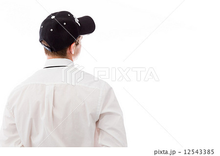 model isolated on plain background back looking behind 12543385