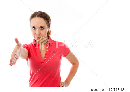model isolated on plain background greetings hand shake model isolated on plain background greetings hand shake 12543484