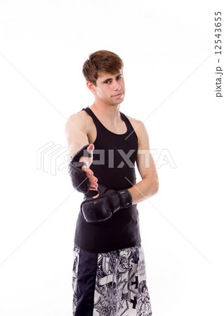 model isolated on plain background greetings hand shake model isolated on plain background greetings hand shake 12543655