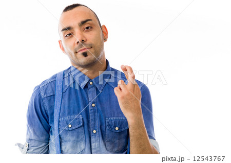 model isolated with fingers crossed for luck model isolated with fingers crossed for luck 12543767