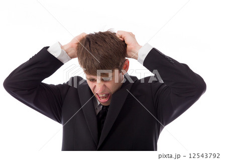 model isolated on plain background stressed upset pulling hairs model isolated on plain background stressed upset pulling hairs 12543792