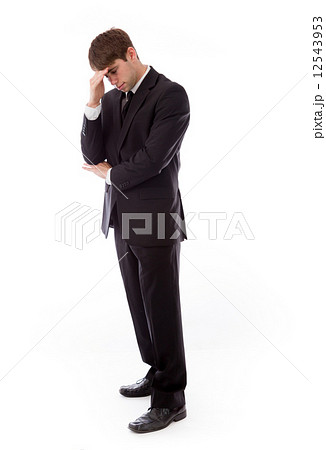 model isolated on plain background confused headache 12543953