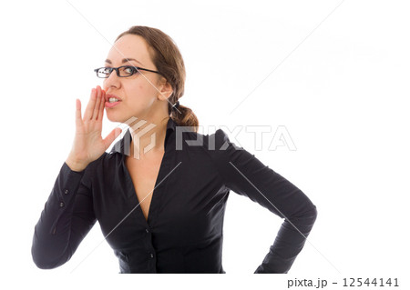 model isolated on plain background calling shouting 12544141