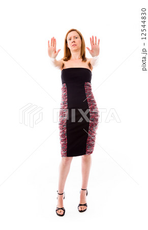 model isolated on plain background stop sign with hands model isolated on plain background stop sign with hands 12544830