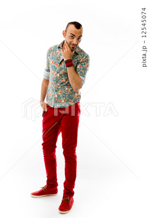 model isolated on plain background thinking 12545074