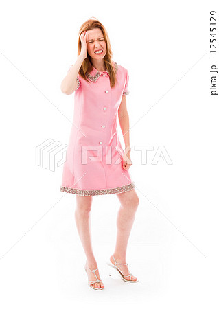 model isolated on plain background confused headache 12545129