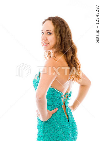 model isolated on plain background back turning around 12545287