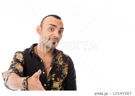 model isolated on plain background greetings hand shake 12545307
