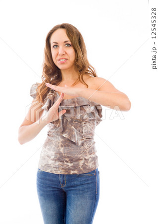 model isolated on plain background hand gesture break sign model isolated on plain background hand gesture break sign 12545328
