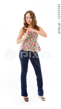 model isolated on plain background hand gesture break sign 12545581