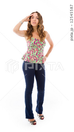model isolated on plain background confused headache model isolated on plain background confused headache 12545587