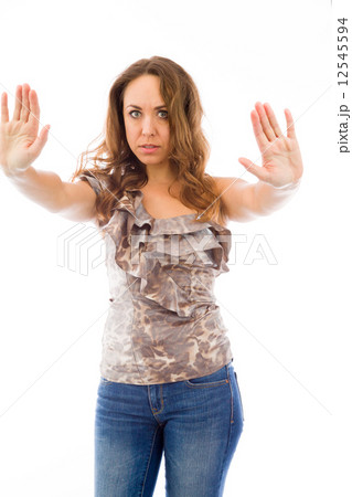 model isolated on plain background stop sign with hands 12545594