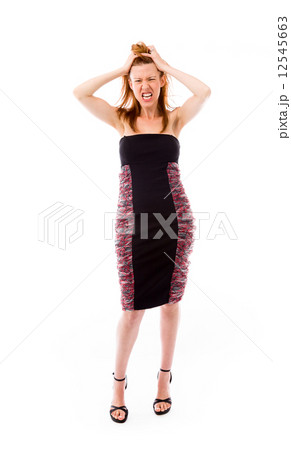 model isolated on plain background stressed upset pulling hairs model isolated on plain background stressed upset pulling hairs 12545663