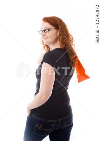 model isolated on plain background back turning around 12545872