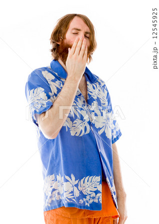 model isolated on plain background tired bored yawning 12545925