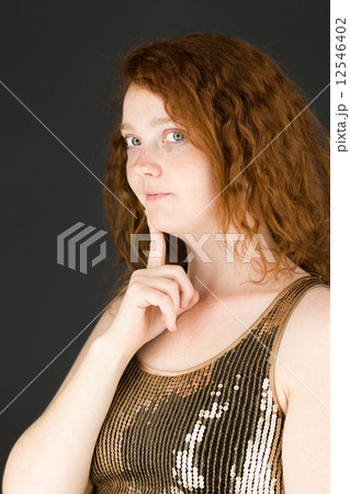 model isolated on plain background thinking model isolated on plain background thinking 12546402