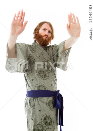 model isolated on plain background stop sign with hands 12546408