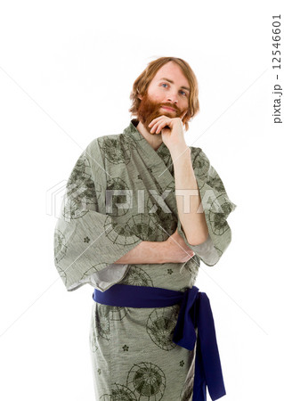 model isolated on plain background thinking 12546601