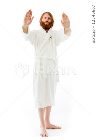 model isolated on plain background stop sign with hands 12546667