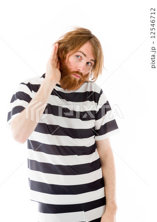 model isolated on plain background listening paying attention 12546712