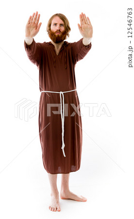 model isolated on plain background stop sign with hands 12546763