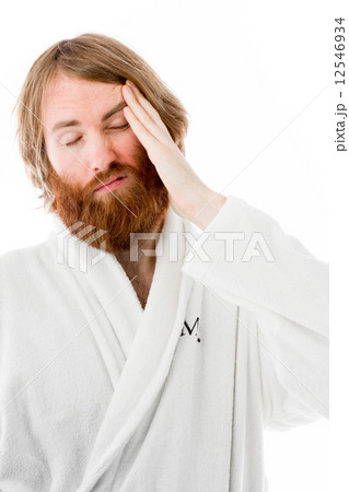model isolated on plain background confused headache 12546934
