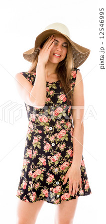 model isolated on plain background confused headache model isolated on plain background confused headache 12546995
