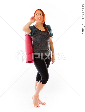 model isolated on plain background listening paying attention 12547339
