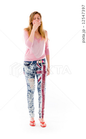 model isolated on plain background tired bored yawning model isolated on plain background tired bored yawning 12547397