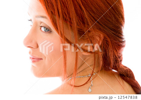 model isolated on white red hair model isolated on white red hair 12547838