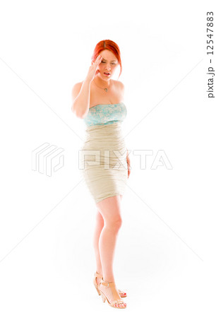 model isolated on plain background confused headache 12547883