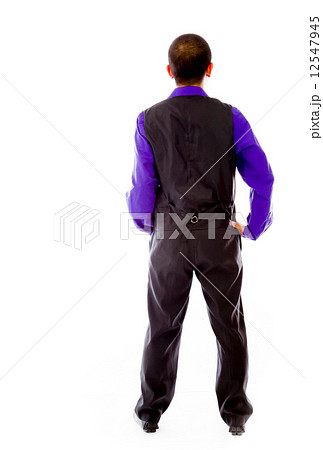 model isolated on plain background back hands on hips 12547945
